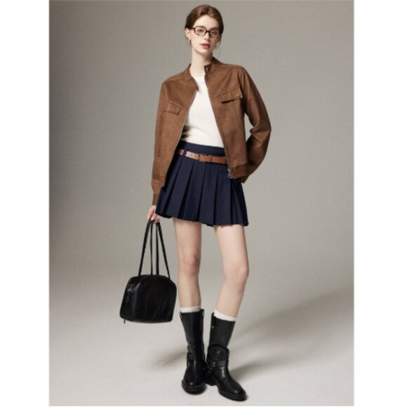 Minimalist Zip Up Suedette Moto Jacket - Picture 6 of 11